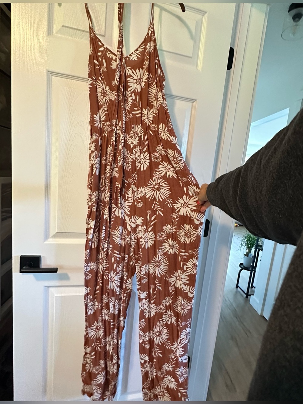 SO Rust Brown Floral Tie-Strap Jumpsuit